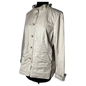 Eileen Fisher | Beige Ruffle Collar Utility Jacket, Large Petite